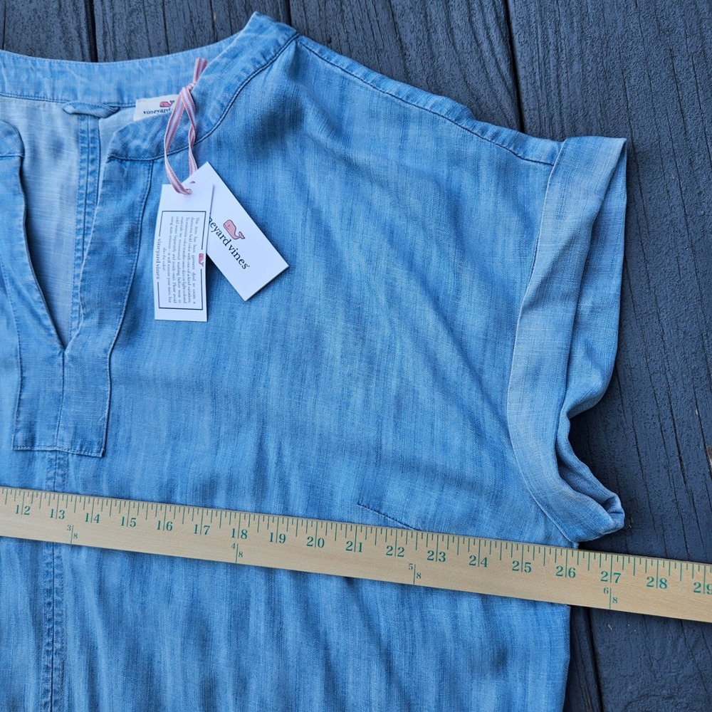 Vineyard Vines Womens Chambray Tunic Dress Cloud Blue Tencel XXL NEW - Picture 2 of 9